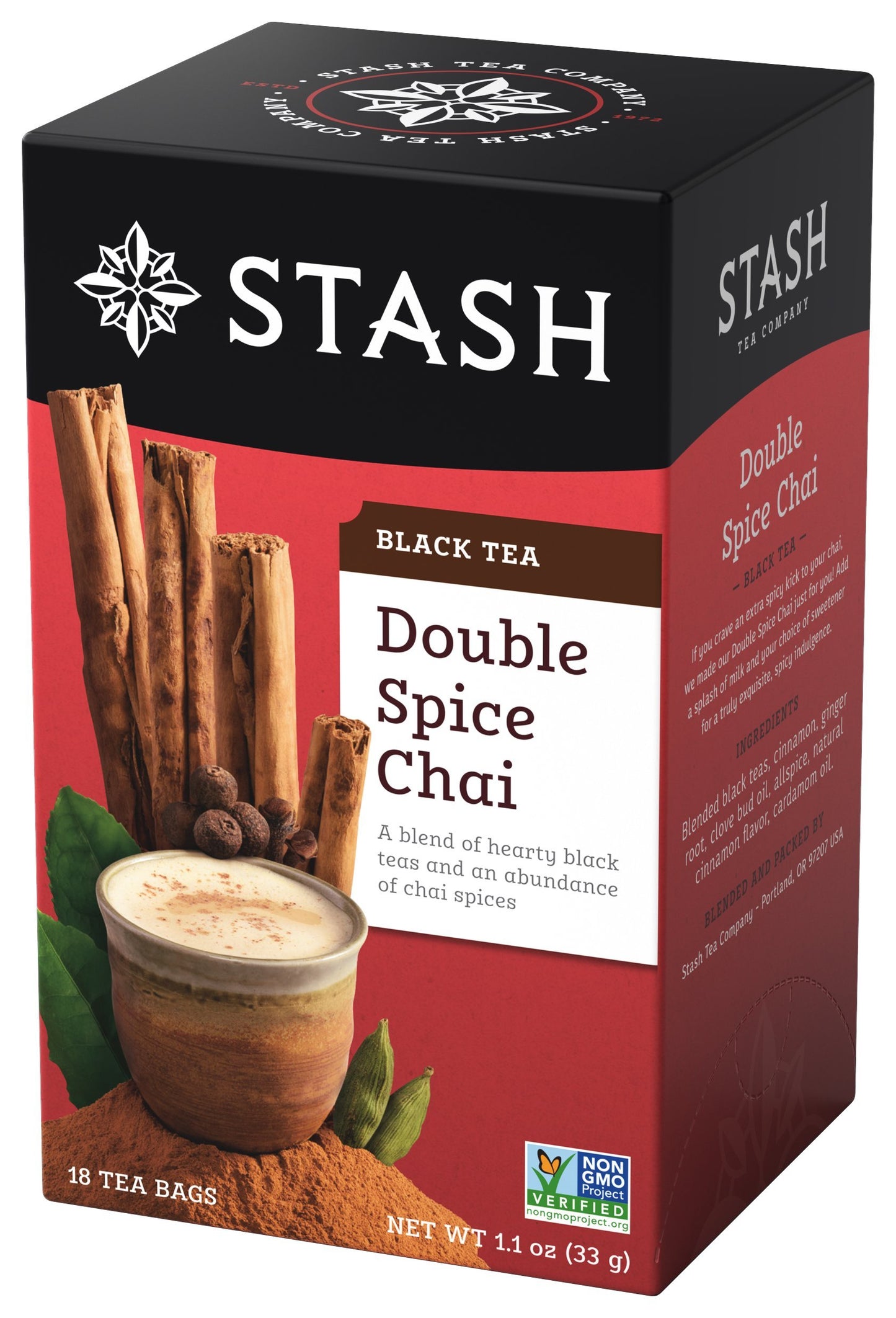 Stash Tea Double Spice Chai Black Tea, 6 Boxes (18 Tea Bags Each), Total 108 Tea Bags, Model 08265