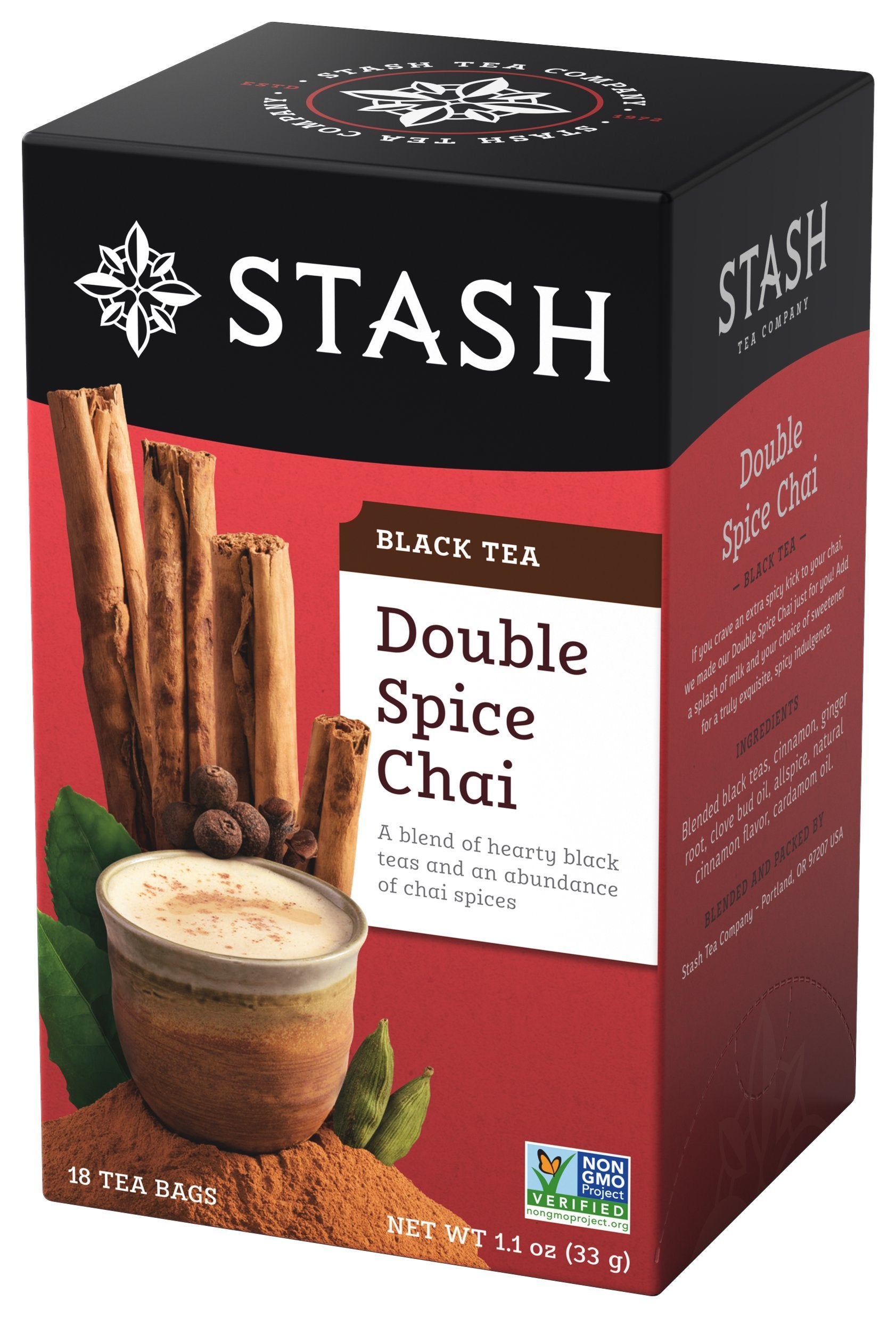 Stash Tea Double Spice Chai Black Tea, 6 Boxes (18 Tea Bags Each), Total 108 Tea Bags, Model 08265