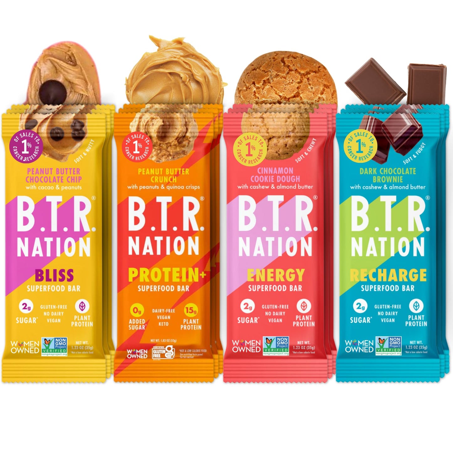 B.T.R. Nation Superfood Keto Protein Bar - Plant Based Vegan Protein | (12 Pack) Variety Pack | Low Carb Food, Low Calorie, Glut