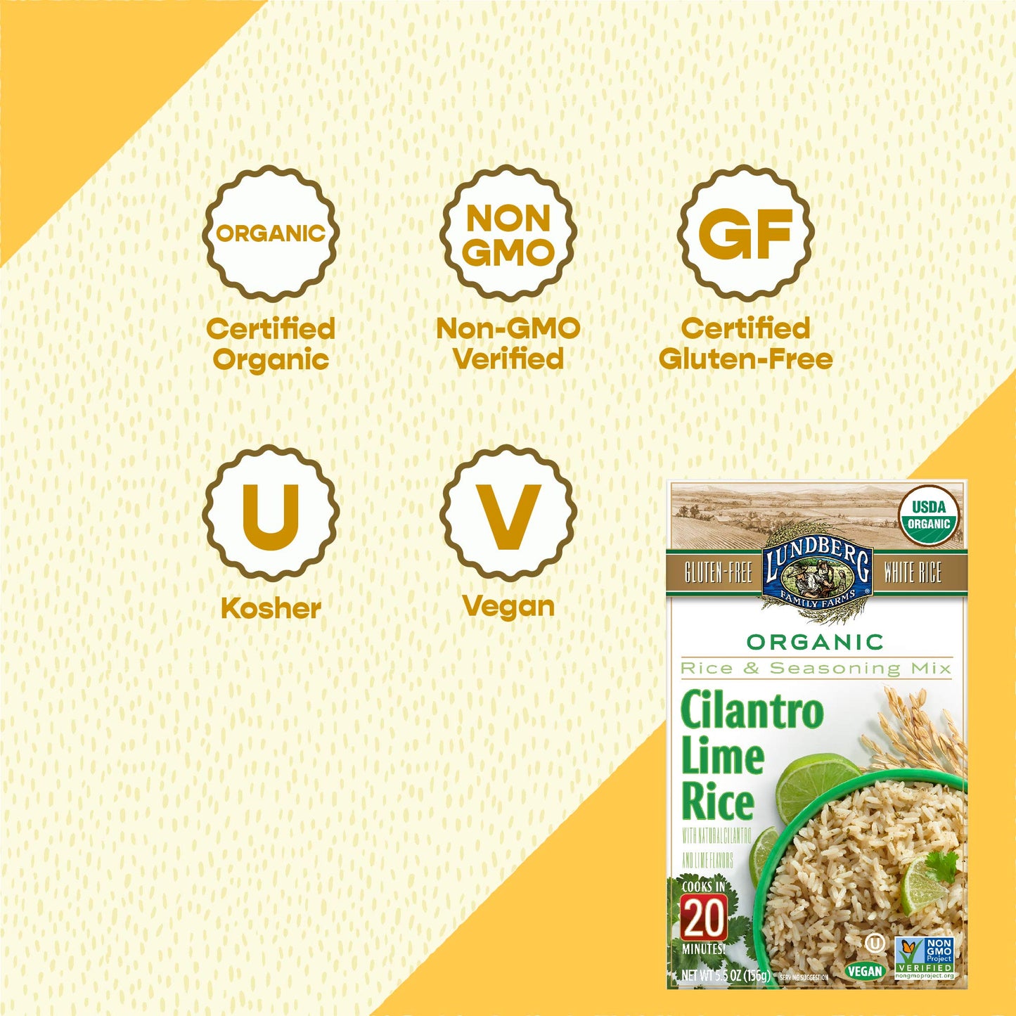 Lundberg Organic Cilantro Lime Rice Pilaf, 5.5 Oz (Pack Of 6), Gluten-Free, Vegan, 20 Minute Cook Time