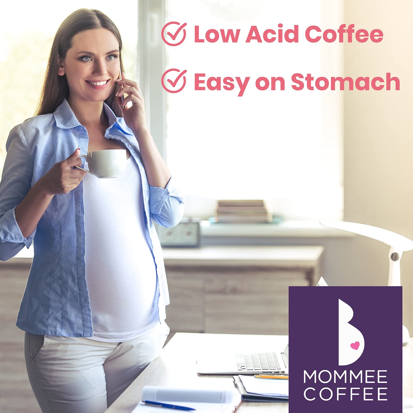 Mommee Coffee Decaf Ground Low Acid Coffee - 100% Arabica Organic Decaf Coffee Beans with Smooth Caramel Flavor - Medium Grind f