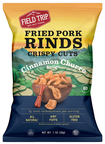 Field Trip Crispy Cuts Pork Rinds, Keto Snack, High Protein, Gluten Free, Low Sugar, Low Carb, Cinnamon Churro, 1Oz, 12 Pack, Holiday & Christmas Gift Item