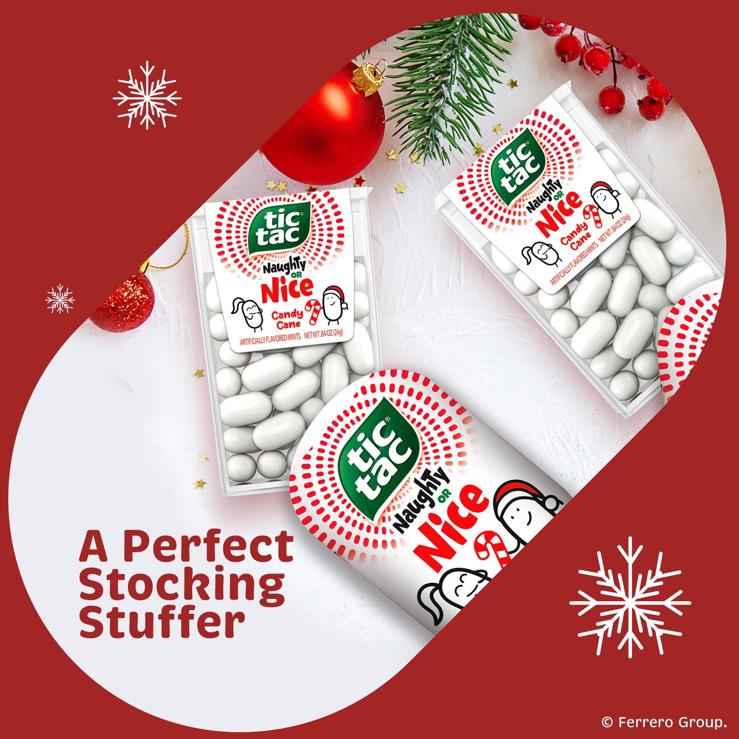 Tic Tac Naughty or Nice Candy Cane Mints, Hard Peppermint Mints, Stocking Stuffer, 12 pack of 0.84 oz each