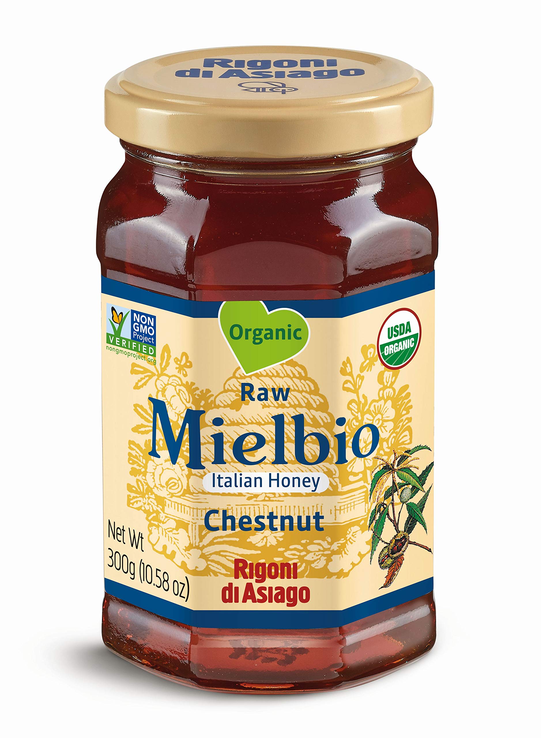 Rigoni di Asiago Mielbio Organic Italian Raw Chestnut Honey, 10.58oz (Pack of 6)