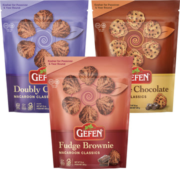 Gefen Gluten Free Macaroons, 10oz (3 Pack Variety) | Double Chocolate, Chocolate Chip, & Fudge Brownie | Resealable Bag | Dairy 