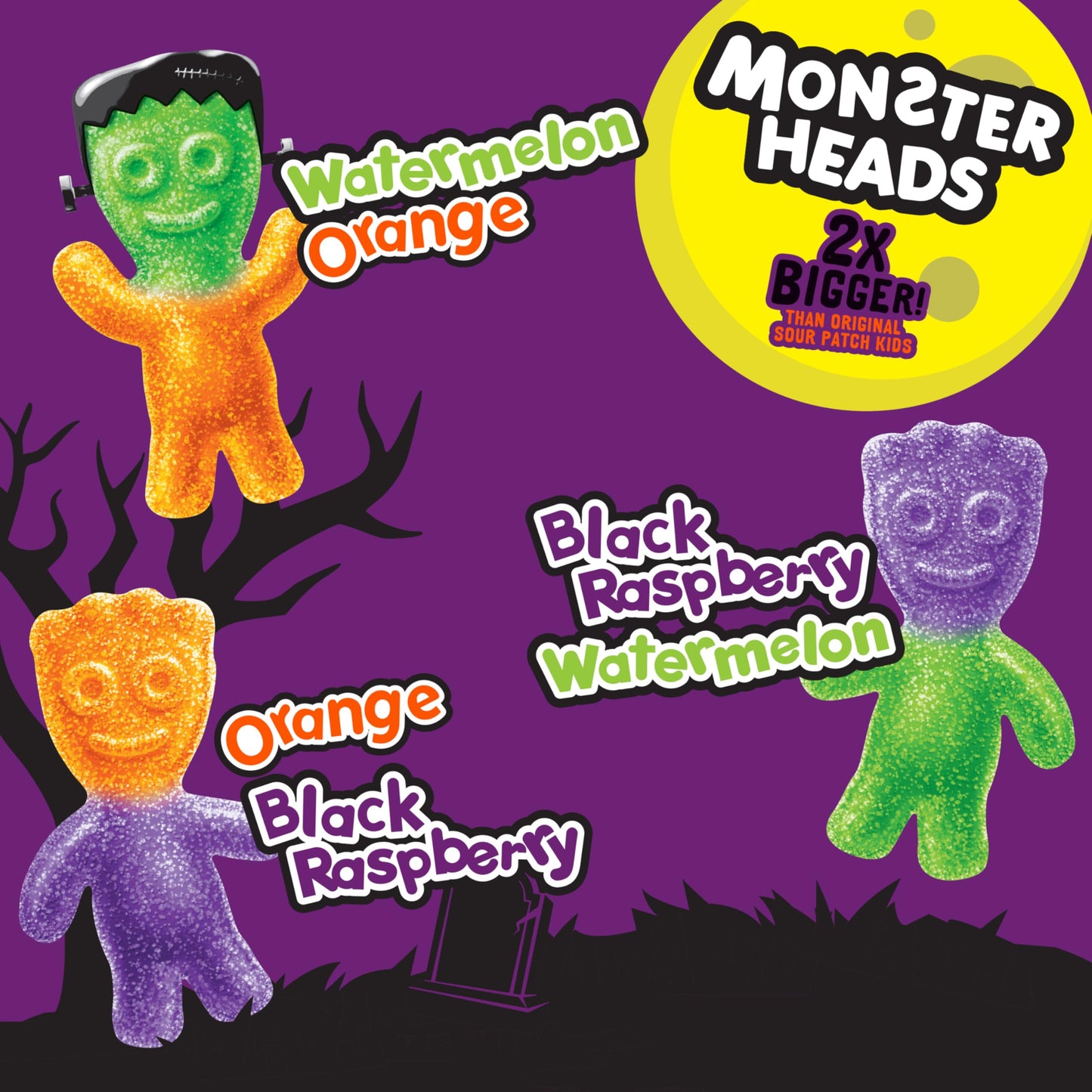 SOUR PATCH KIDS Big Kids Monster Heads Individually Wrapped Soft & Chewy Halloween Candy, 10 oz