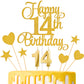 Lecferrarc 14th Birthday Cake Decorations Set, Gold Glitter Toppers & Candles, 7 inches, Paper