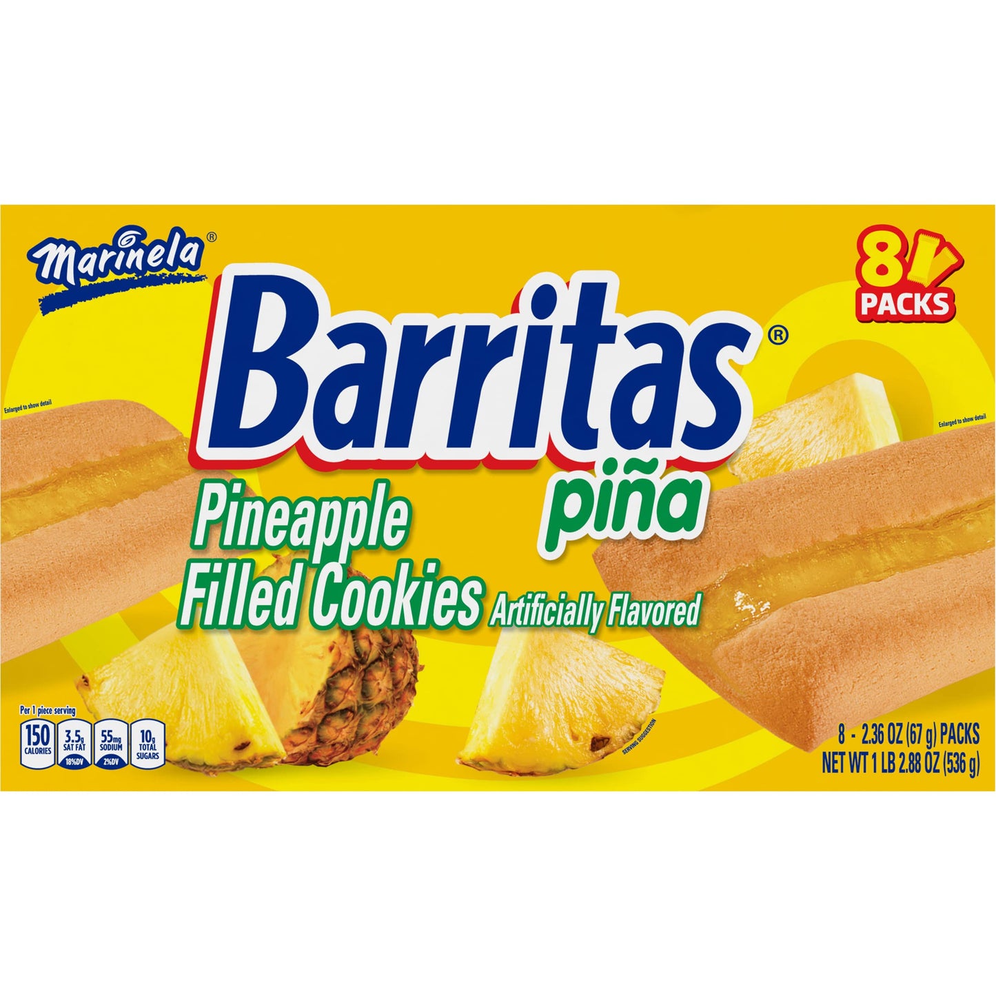 Marinela Barritas Piña Pineapple Soft Filled Cookie Bar | 1 Pack (8 Count)