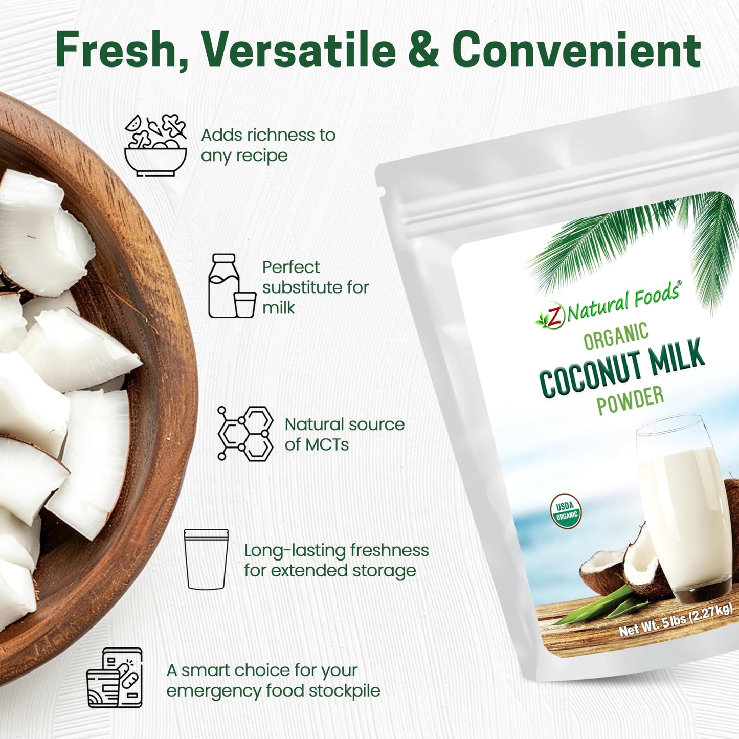 Z Natural Foods Organic Coconut Milk Powder - Dairy Alternative - Vegan, Gluten Free - 5 lb