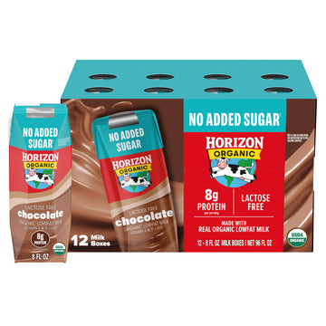 New Horizon Organic Shelf Stable No Added Sugar Lactose Free 1% Lowfat Chocolate Milk Boxes, 8 Fl Oz, 12 Count - 8G Protein Per 