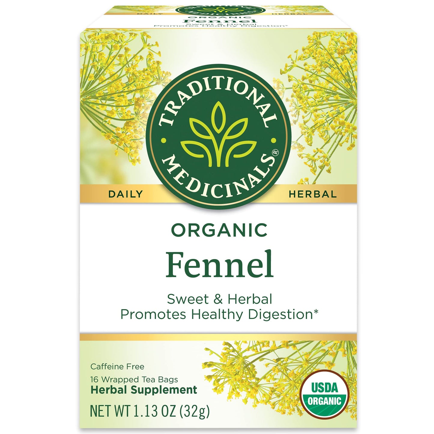 Traditional Medicinals Organic Fennel Herbal Tea - Promotes Digestive Health, Pack of 6 (96 Tea Bags Total)