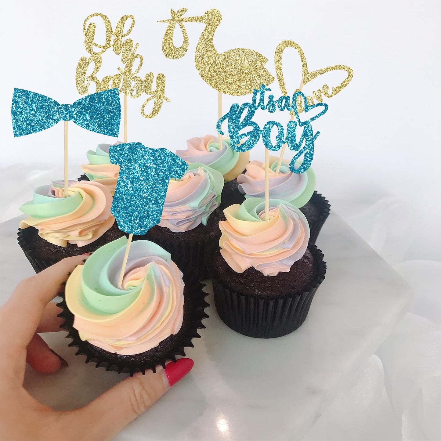 Gyufise 36 Pack Oh Baby Cupcake Toppers Assembled It'S A Boy Cupcake Toppers With Tie Onesie Love Heart Glitter Cake Picks Decor