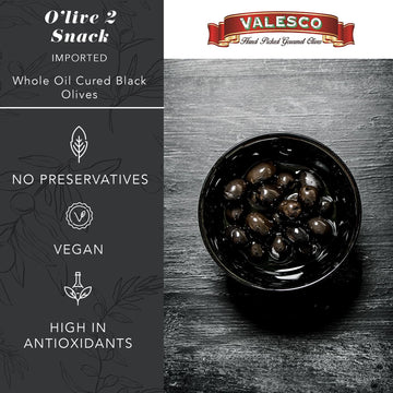 Valesco Whole Oil Cured Black Olives For Snacking, Salads & Charcuterie Boards (6 Oz) Pack Of 6