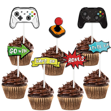 Wernnsai Watercolor Video Game Party Cupcake Toppers - 35 Pieces Game Theme Party Supplies For Boys Kids Birthday Party Cupcake