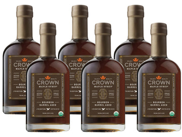 Crown Maple Bourbon Barrel Aged Organic Maple Syrup, Pancakes, Flavor Cocktails, Marinades And Sauces, 25 Fl Oz, (Pack Of 6)