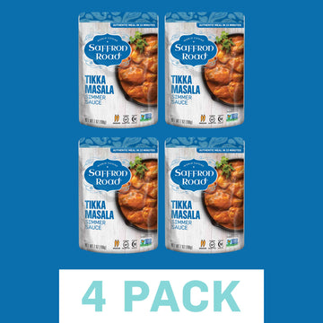 Saffron Road Tikka Masala Simmer Sauce – Indian Curry Sauce, Stir Fry & Marinade, No Artificial Flavors, Colors, Or Preservatives, Non-Gmo, Gluten-Free, Halal, Kosher, Vegetarian (7 Oz, Pack Of 4)