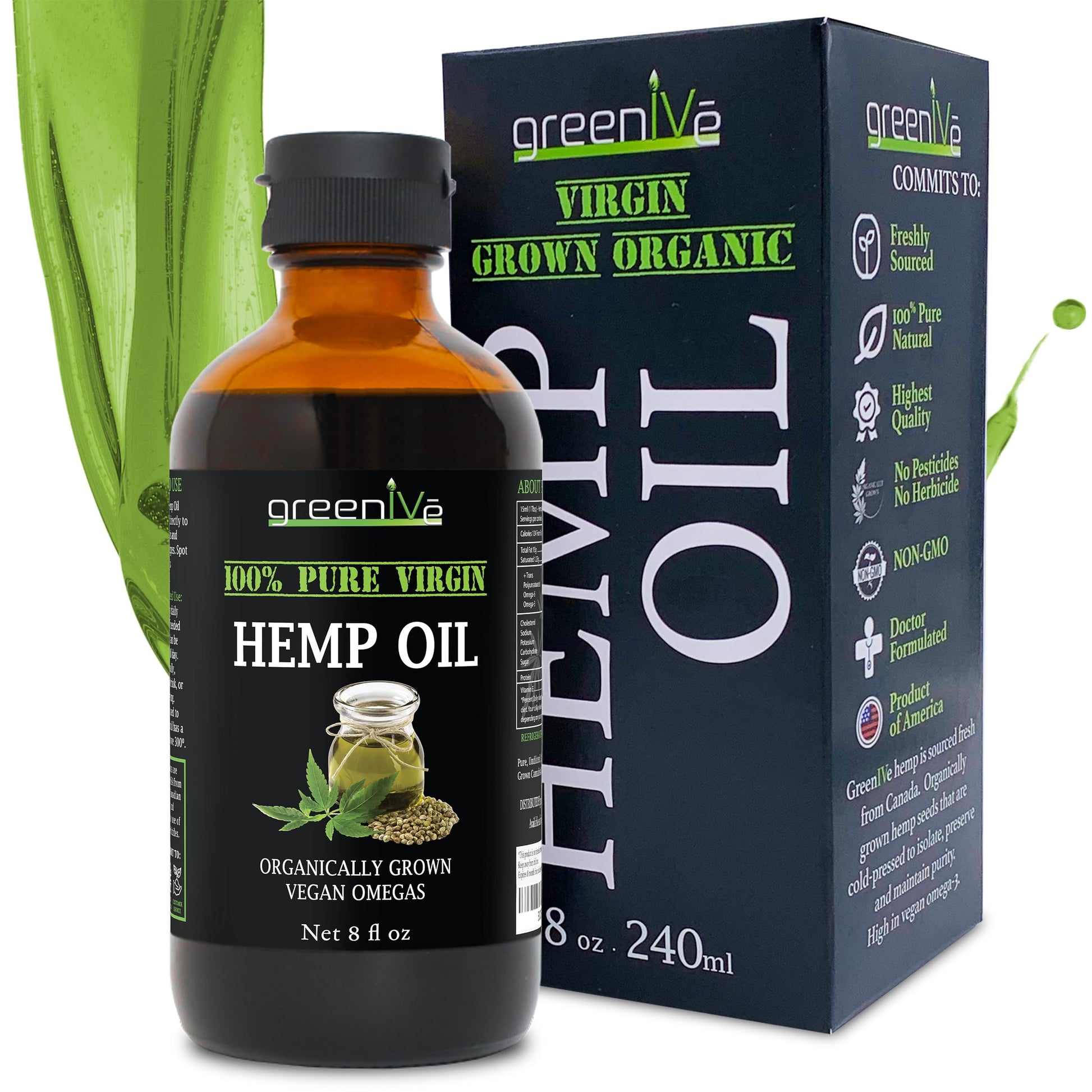 GreenIVe Hemp Oil 224,000mg Cold Pressed Vegan 8 Fl Oz Glass Bottle