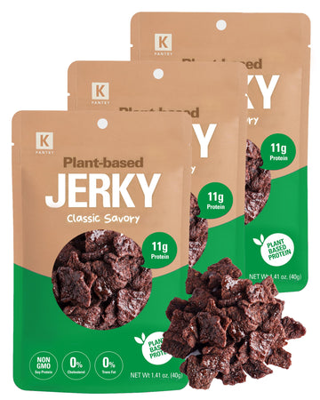 Korean Classic Savory Vegan Jerky - Umami Flavor 11g Plant-Based Non-GMO Soy Protein, Low-Fat On the Go Snack - 150 Calories Per
