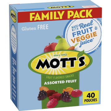 Mott s Fruit Flavored Snacks, Assorted Fruit, Gluten Free Snack, Stocking Stuffers, Family Pack, 40 Ct, 32 oz
