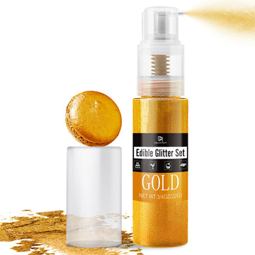 DecorRom Edible Glitter Spray, 0.75 oz Gold Luster Dust for Cake Decorating, Cocktails, and Drinks, Model A0209