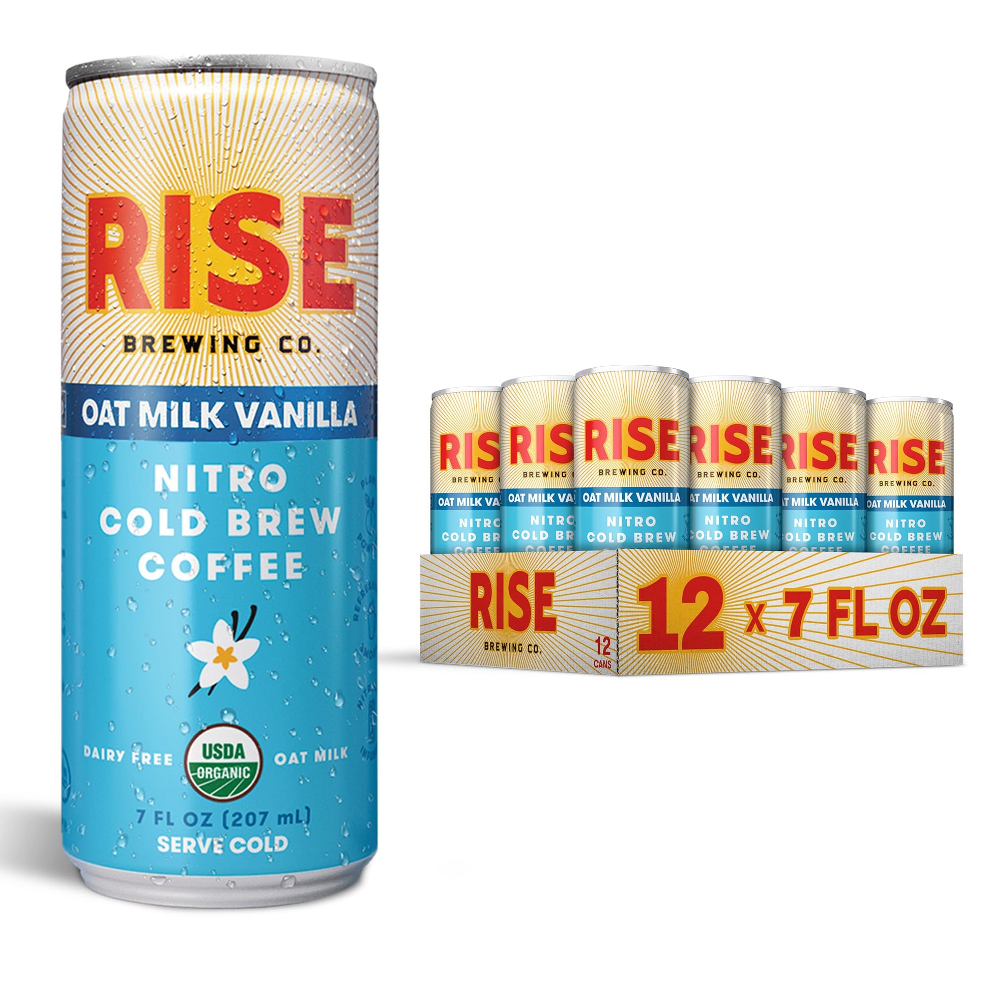 Rise Brewing Co. Vanilla Oat Milk Nitro Cold Brew Coffee, No Sugar Added & No Dairy, Organic & Non-Gmo, Low Acidity & Vegan, 7 F