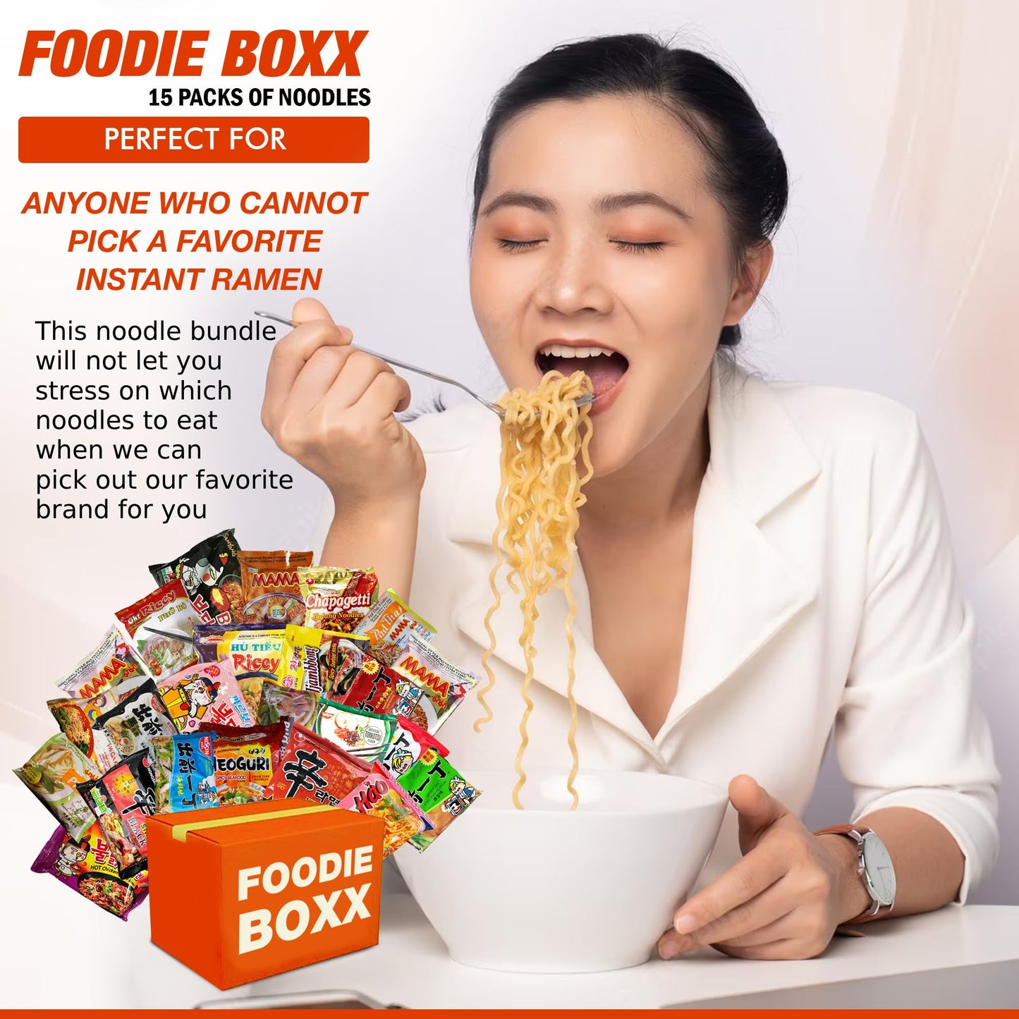 FOODIE BOXX Asian Instant Ramen Noodles Variety Pack with Cookies & Chopsticks (Original)