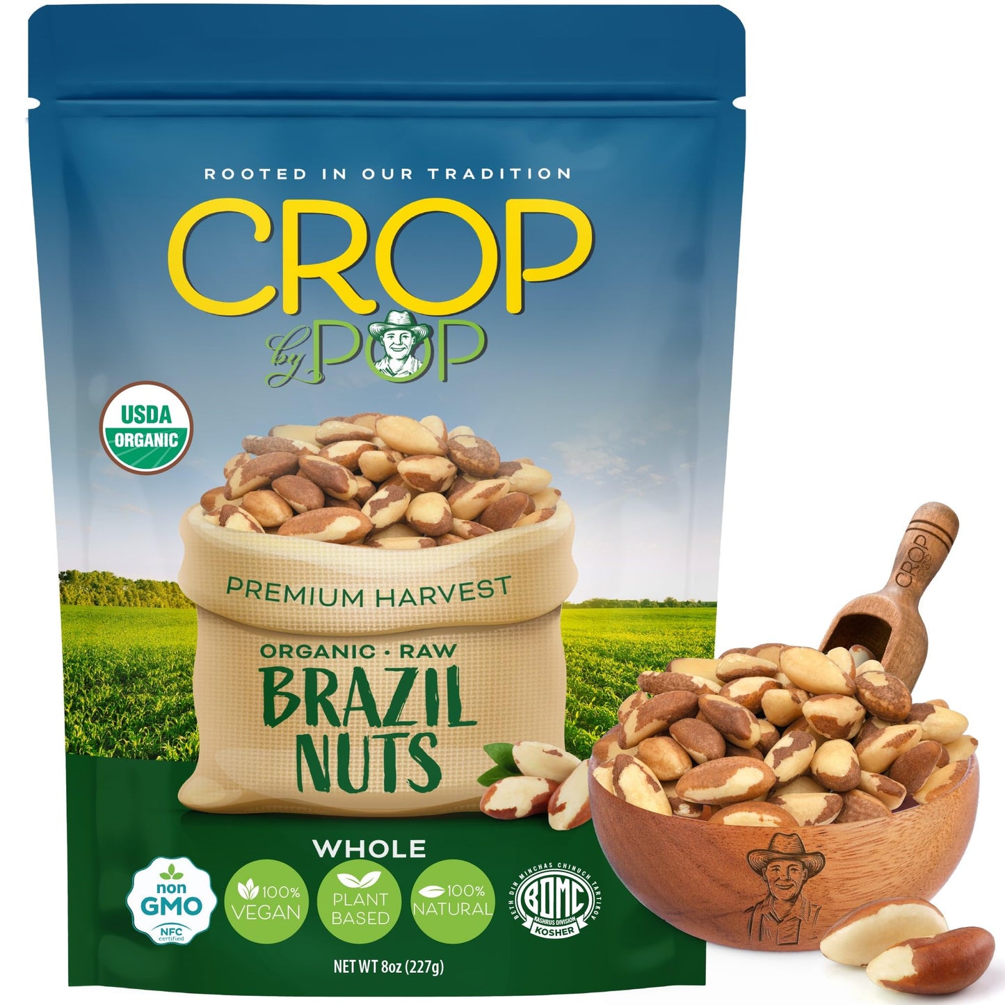 Nut Cravings Organic Raw Brazil Nuts - 8 Oz, Non-GMO, Vegan, Kosher, Resealable Bag