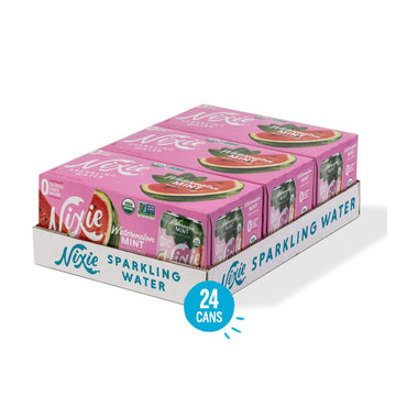 Nixie Sparkling Water, Watermelon Mint | 12 Fl Oz Cans, 24 Pack | Organic, Vegan, Non-Gmo, Gluten Free, 0 Calories, 0 Sugar, 0 S