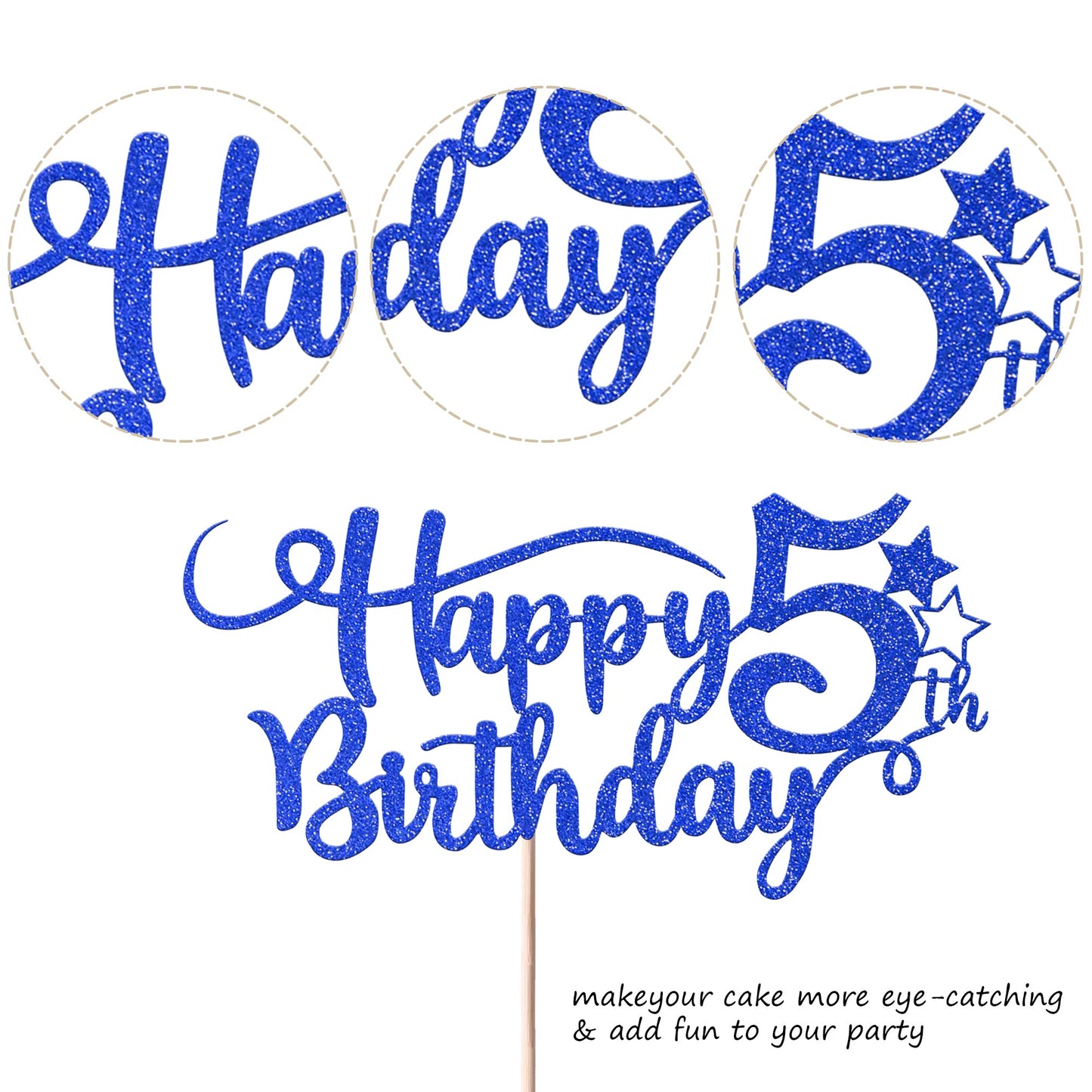 Rssta i Birthday Cake Topper - Glitter Number 5, Deep Blue, Paper, 5th Birthday Decoration, Model XM223-deep blue 5th