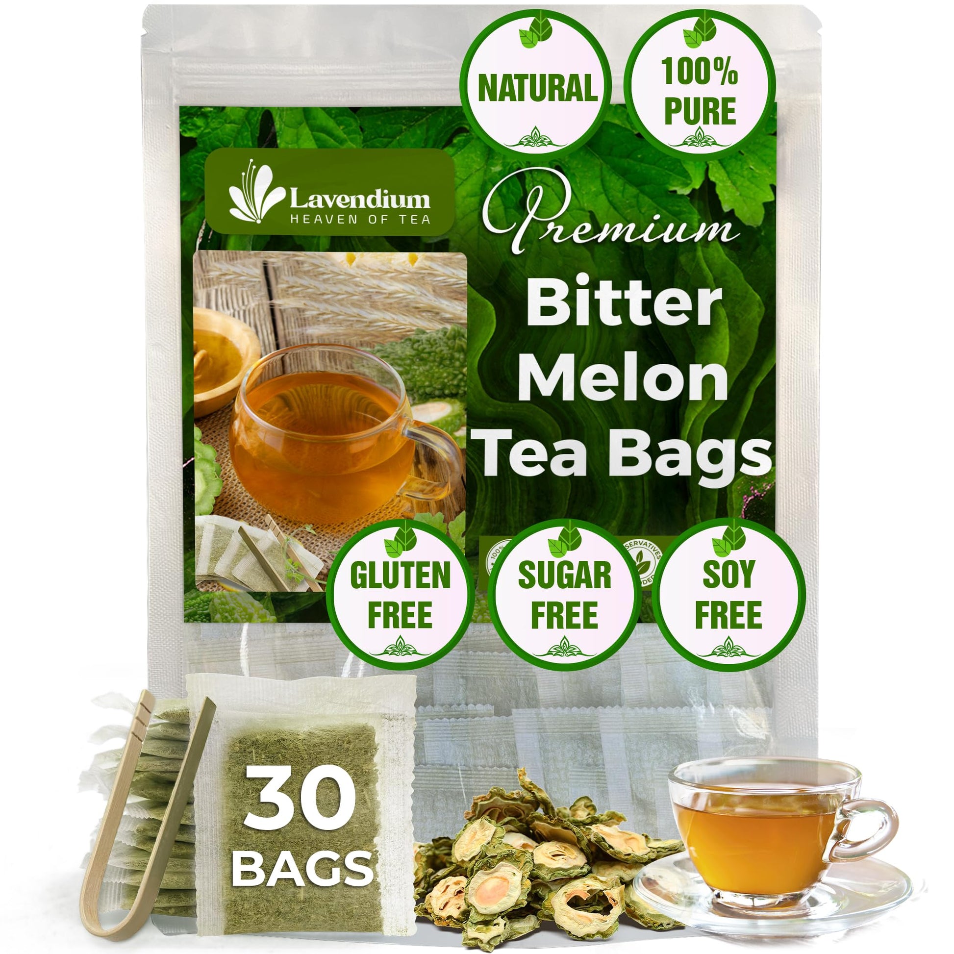 Lavendium Bitter Melon Fruit Herbal Tea, 100% Natural, Sugar Free, Caffeine Free, Vegan, 30 Bags