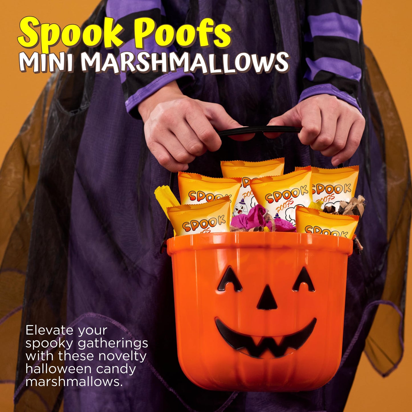 4Es Novelty 24 Pack Halloween Mini Marshmallows - Spook Poof - Indvidually Wrapped Vanilla Flavor - Halloweens Candy for Kids in Bulk  Snacks for Trick or Treat  17 Marshmallows in Each Bag