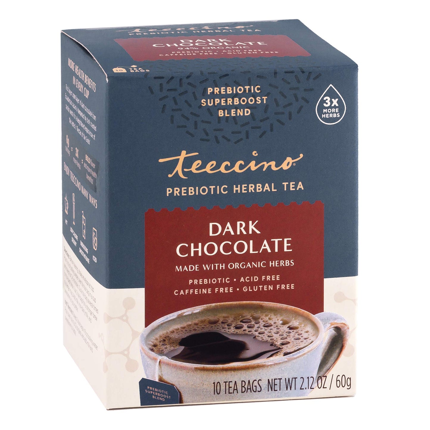 Teeccino Dark Chocolate Herbal Tea - Prebiotic Superboost, 10 Tea Bags