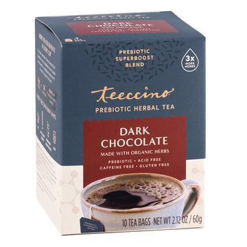 Teeccino Dark Chocolate Herbal Tea - Prebiotic Superboost, 10 Tea Bags