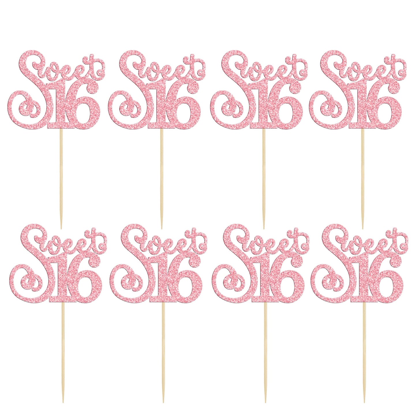 Gyufise Cupcake Toppers 24 Pack Glitter 16th Birthday Decorations Pink Model ZN0475-4-P