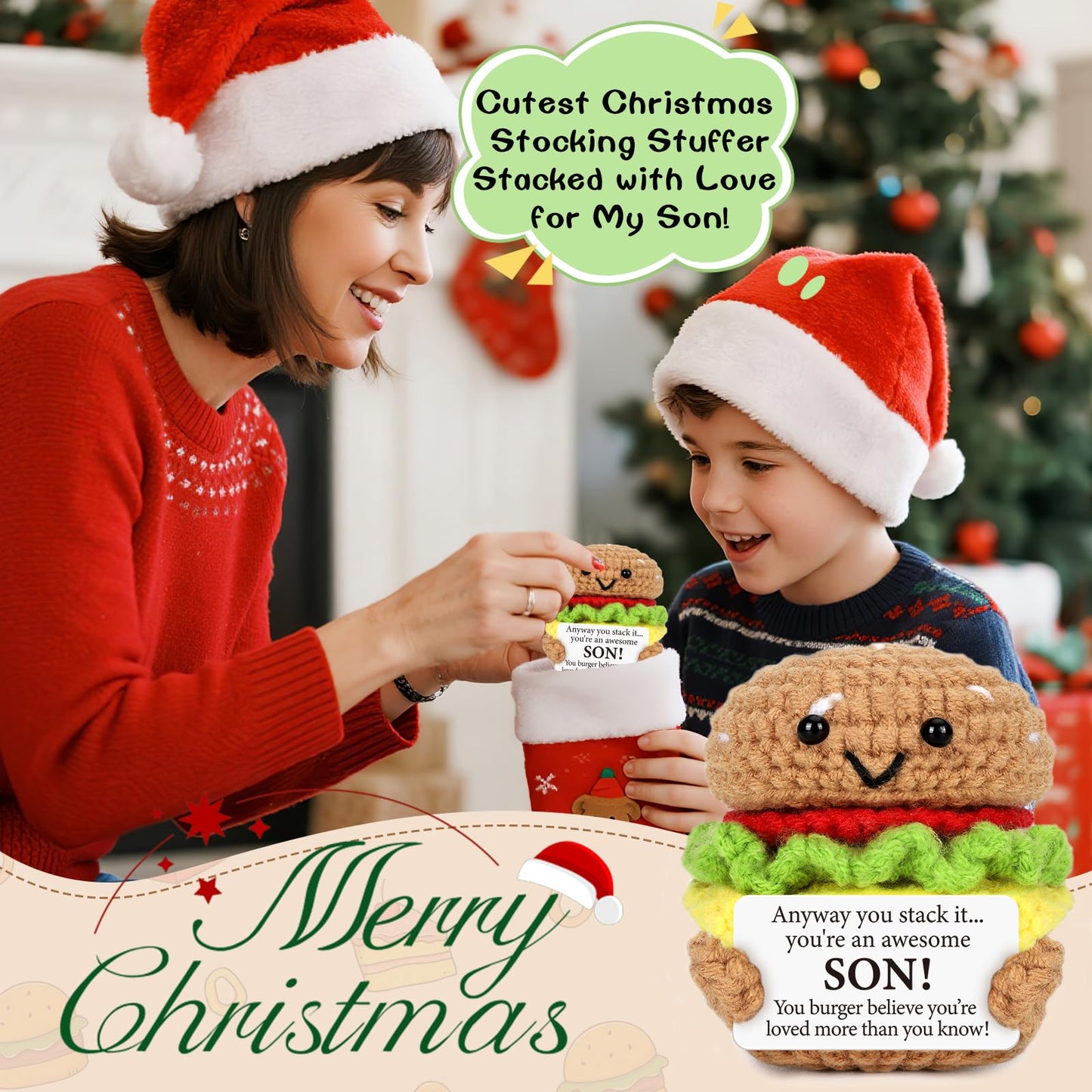 Avboda Mini Birthday Gift For Son From Dad Mom Handmade Crochet Burger For New Dad Son-In-Law Mature-Themed Sons New Father Christmas Basket Idea From Parents To Sons From Mother Father