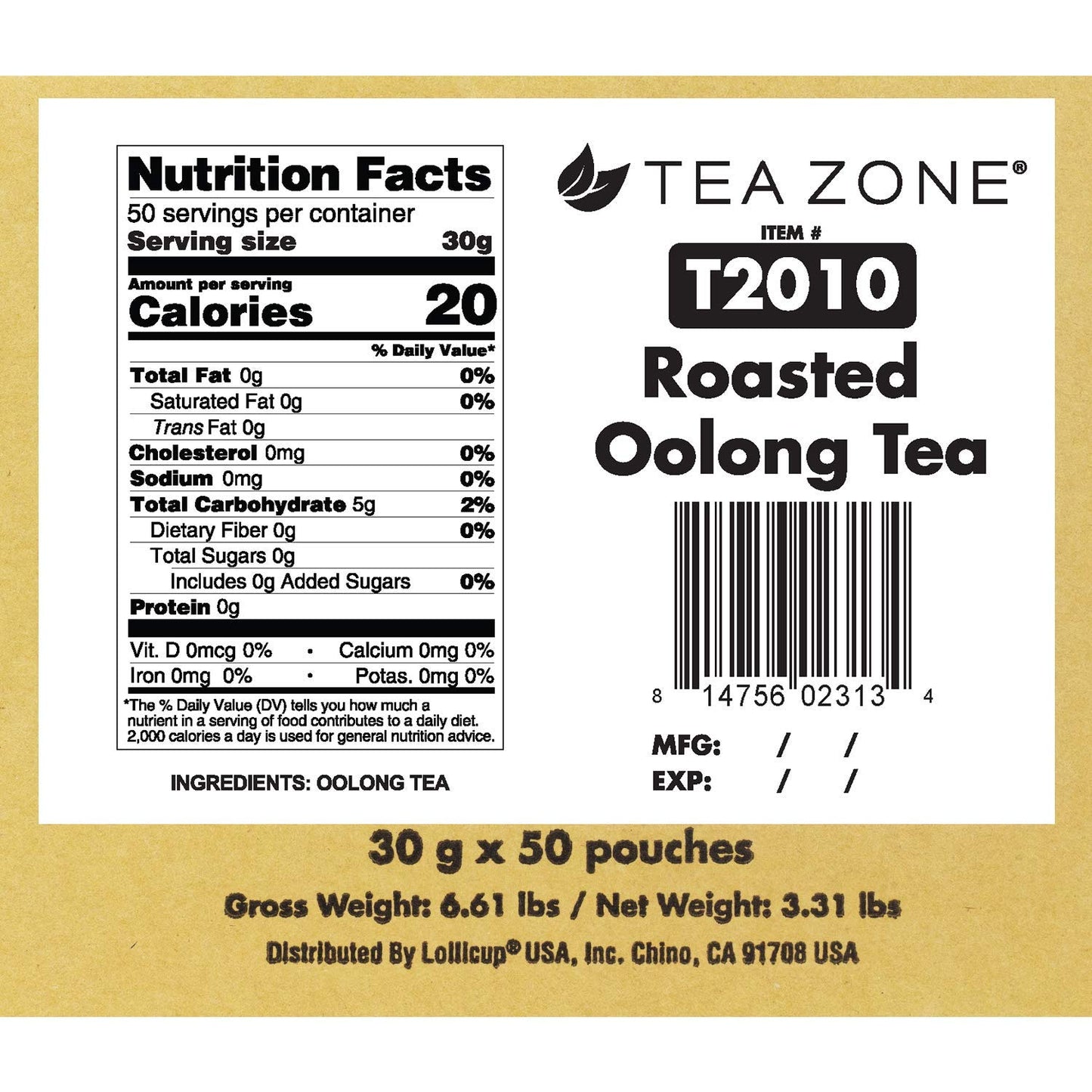 Tea Zone 1 Oz Classic Roasted Oolong Tea, 50 Count