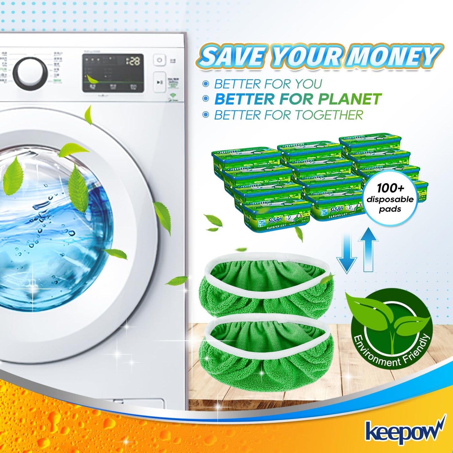 Keepow Reusable Wet Pads Refills Compatible With Swiffer Sweeper Mop, Dry Sweeping Cloths, Microfiber Wet Mopping Cloths For Har