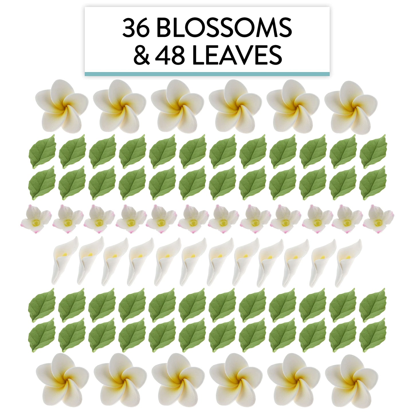 Global Sugar Art Edible Sugar Cake & Cupcake Flowers, 36 Count, Gumpaste, Tropical Flowers with Leaves