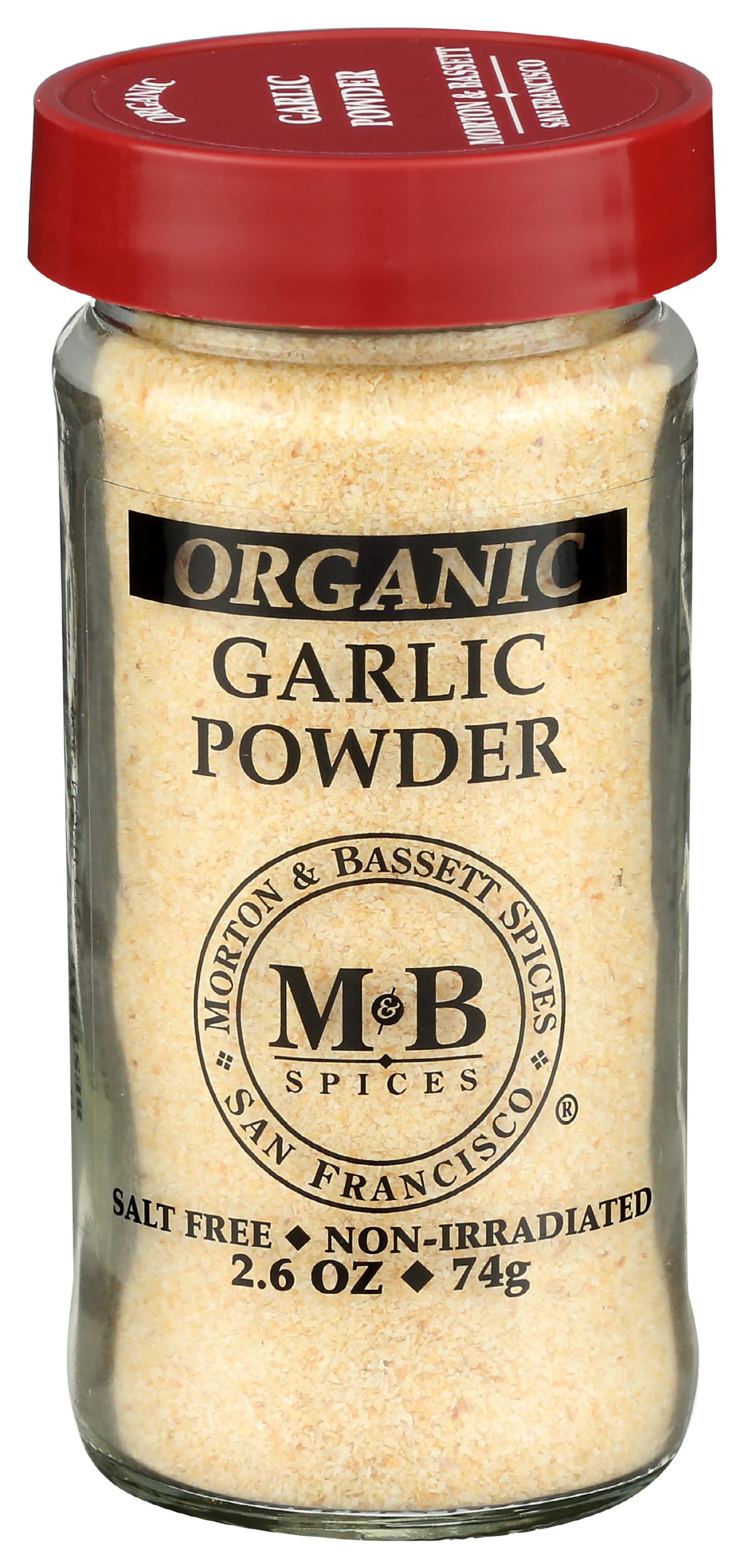 Morton & Bassett Organic Garlic Powder, 2.6 OZ, Pack of 1, Non-GMO, Gluten-Free