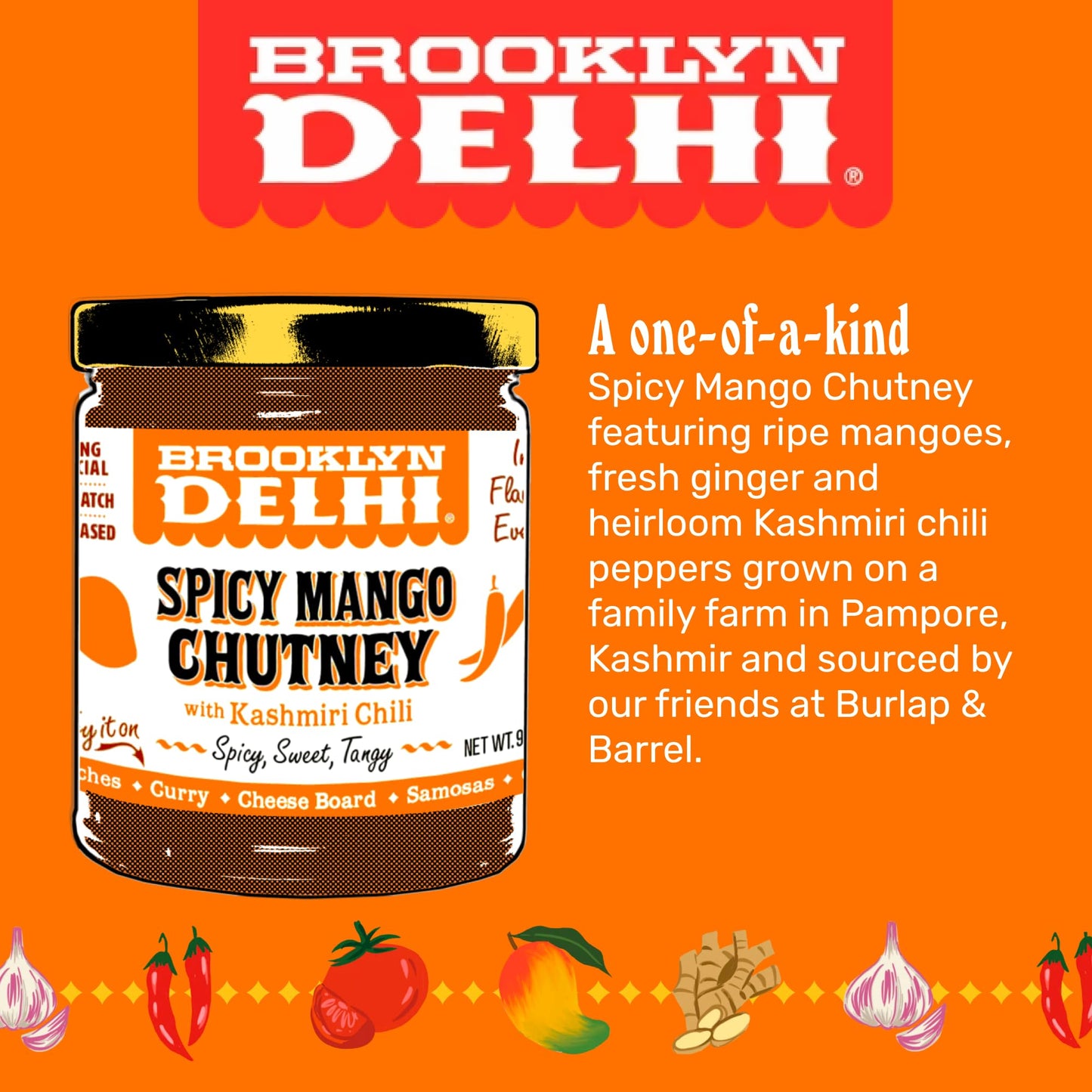 Brooklyn Delhi Spicy Mango Chutney - 9 Ounces - Made with Ripe Mangos, Golden Raisins, Fresh Ginger, Garam Masala, and Lemon Jui