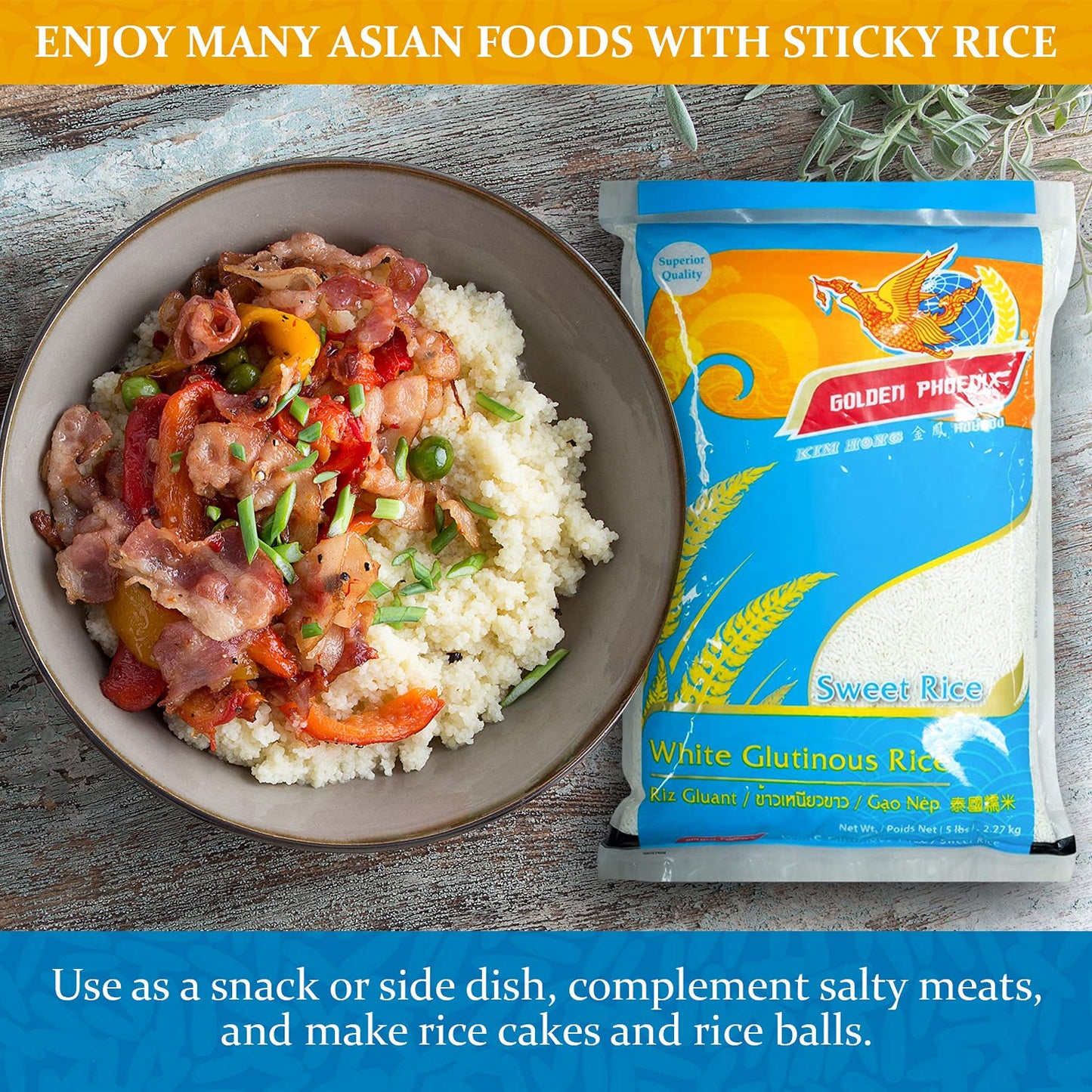 Golden Phoenix Thai Sweet Rice - Premium Sticky Rice For Desserts Or Rice Cakes, Great For Gluten-Free Diets, 5 Pounds (Pack Of