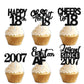18pcs Black Glitter Happy 18th Dessert Cupcake Topper Pick for Funny Legend Since 2007 Theme Decor Supplies Men Women Happy 18 B
