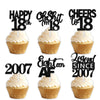 18pcs Black Glitter Happy 18th Dessert Cupcake Topper Pick for Funny Legend Since 2007 Theme Decor Supplies Men Women Happy 18 B
