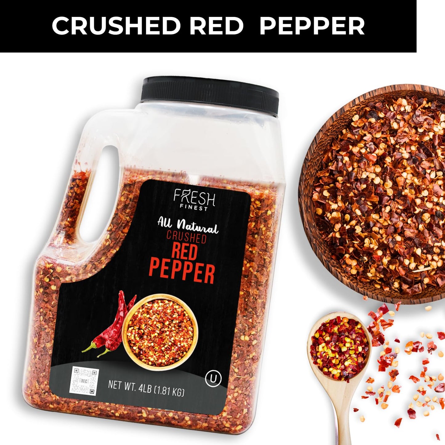 Fresh Finest Bulk 4LB Crushed Red Pepper Spices Commercial and Home Cooking - Chili Pepper Flakes  Red Peppers Spice Best for Pizza  Flatbreads  Beef  and More - 4 LB