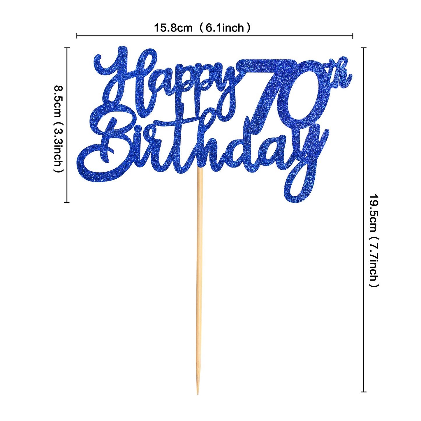 UNIMALL Cake Topper for 70th Birthday, Medium Size, Blue Glitter Paper Decorations