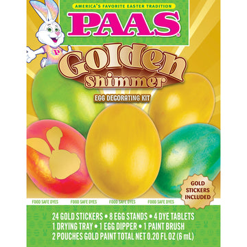 Paas Golden Shimmer Egg Decorating Kit - Add A Shiny Gold Touch To Your Easter Eggs With 24 Gold Stickers And 2 Pouches Of Gold 