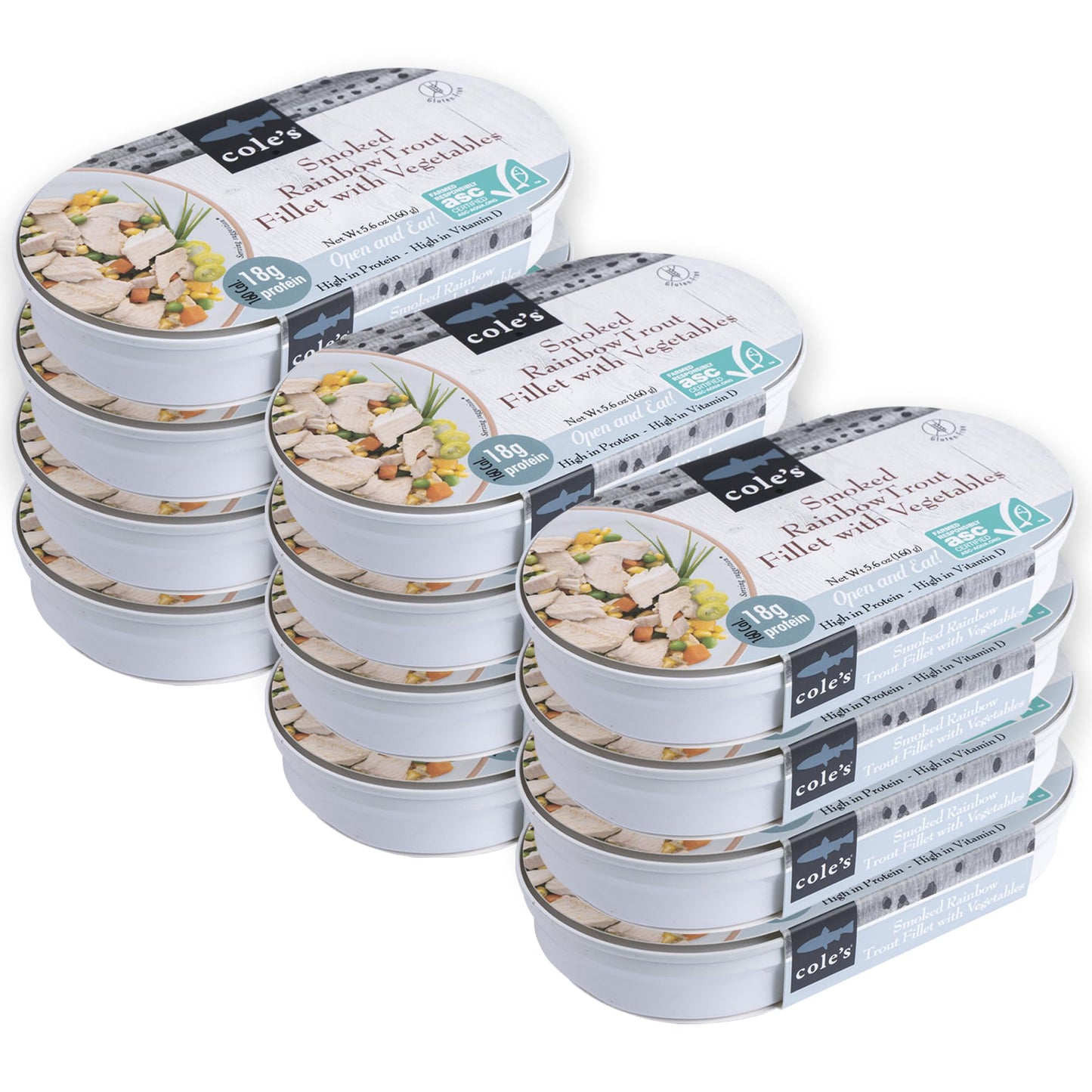 Coles Smoked Rainbow Trout Fillet with Vegetables, 5.6 oz, Ready to Eat, 12 Pack, High in Protein and Vitamin D