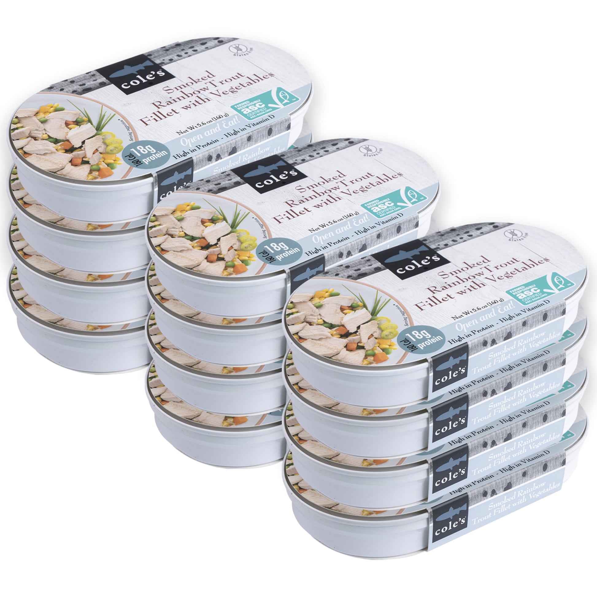 Coles Smoked Rainbow Trout Fillet with Vegetables, 5.6 oz, Ready to Eat, 12 Pack, High in Protein and Vitamin D