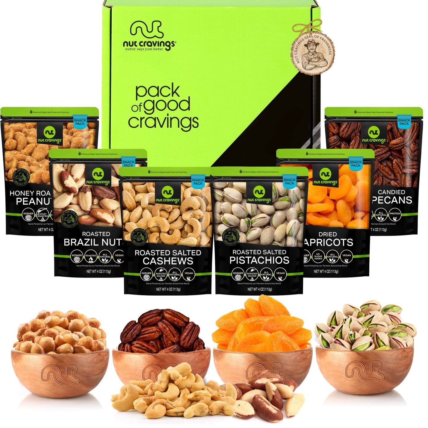 Nut Cravings Gourmet Collection - Diwali & Halloween Treats Dried Fruit & Mixed Nuts Basket In Green Box (6 Assortments) Arrange