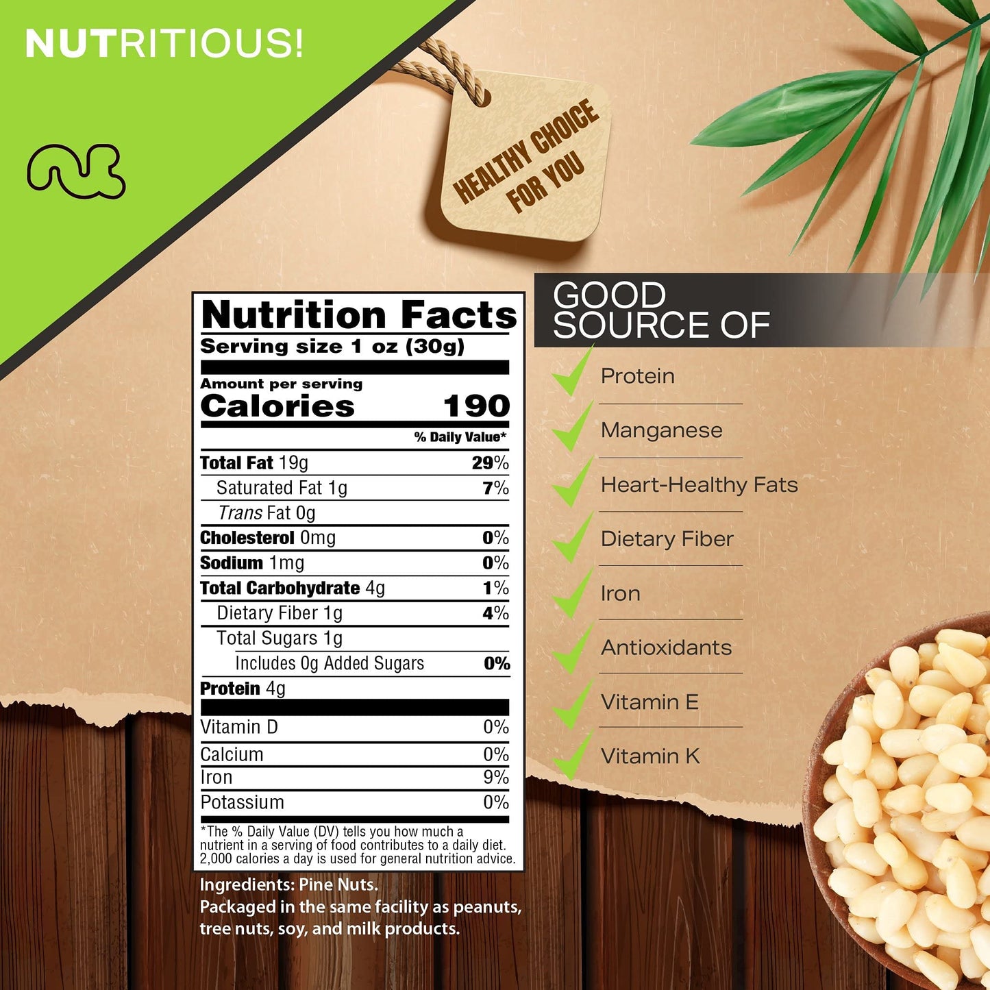 NUT CRAVINGS - Raw Pine Nuts Pignolias, Unsalted, Shelled, (80oz - 5 LB) Bulk Nuts Packed Fresh in Resealable Bag - Kosher Healt